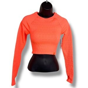 New XS JoyLab Neon Orange Crop Top Athletic Long Sleeve Stretch Athleisure